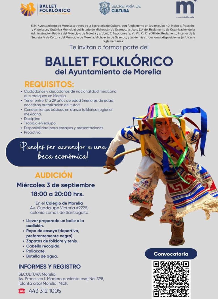 Invitan a sumarse al Ballet Folklórico del Ayuntamiento de Morelia