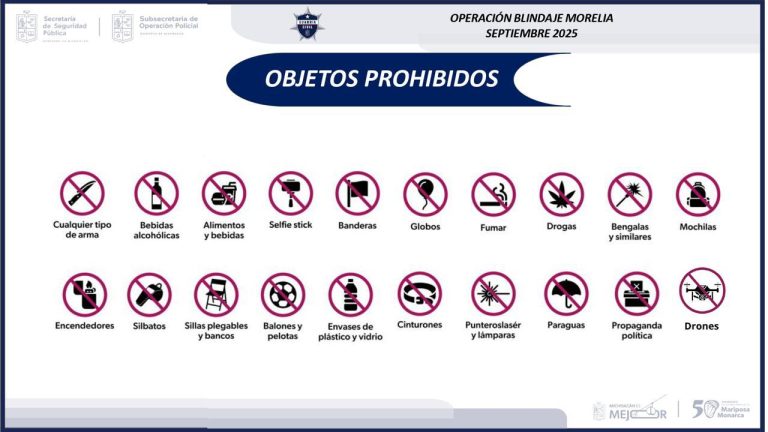 ¡Atención! Estos son los objetos que no podrás ingresar a las fiestas patrias en Morelia: SSP